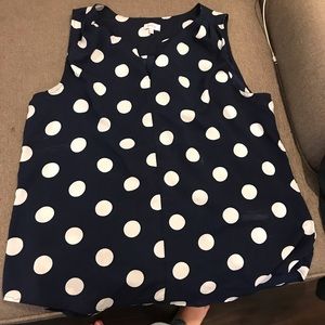 Navy with white polka dot blouse